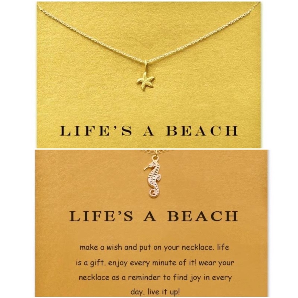 LIFE"S A BEACH STARFISH OR SEAHORSE NECKLACE - Picture 1 of 3